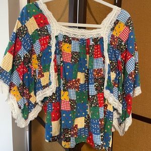 Vintage | patchwork style angel sleeve top